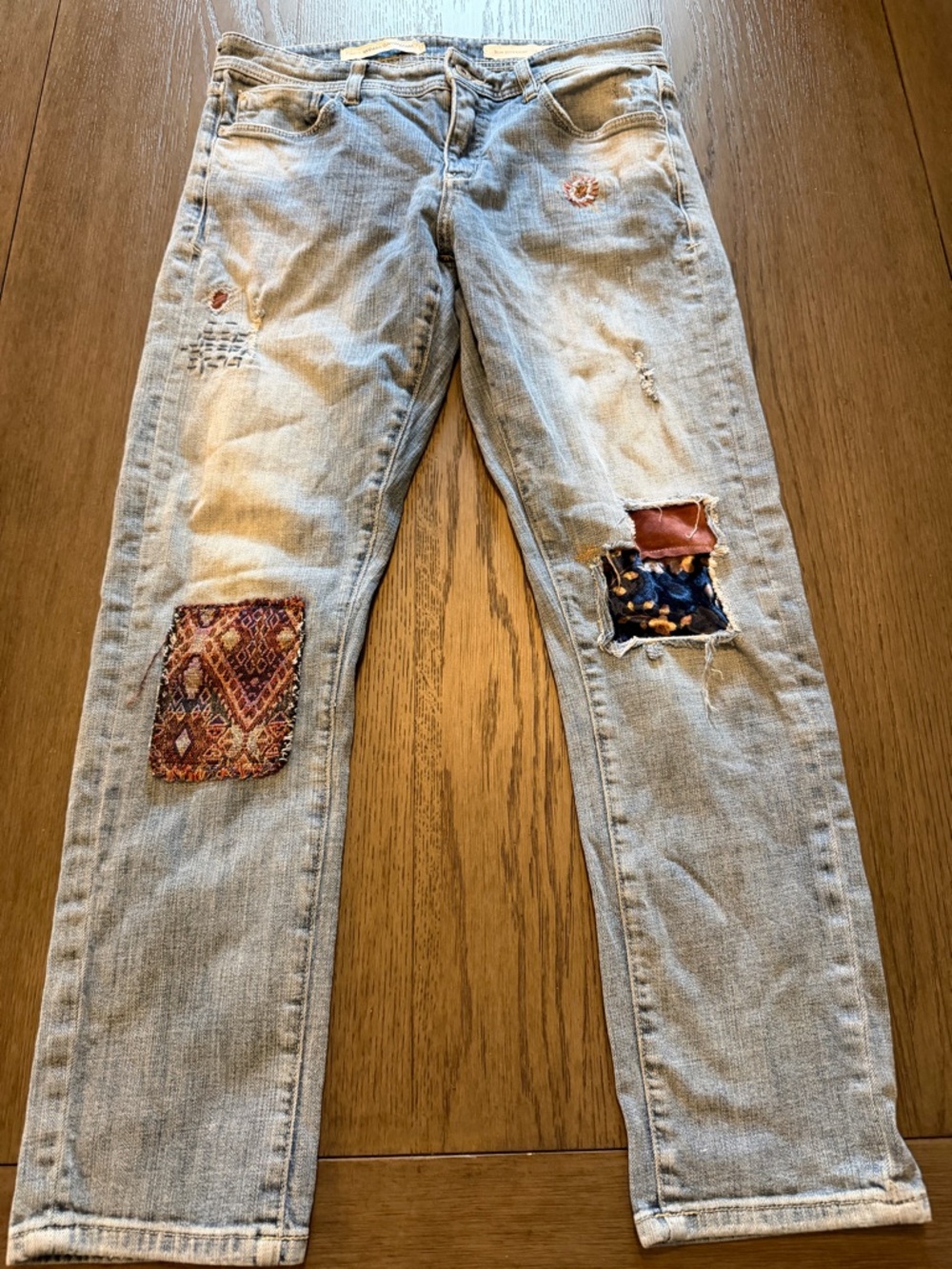 Anthropologie Pilcro and the Letterpress Patchwork Slim Boyfriend Jeans Sz 28